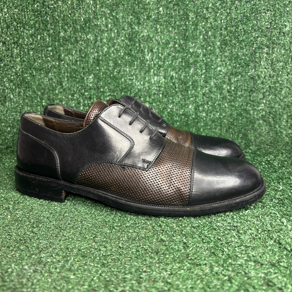 Bragano Perforated Cap Toe Leather Lace Up Oxford Dress‎ Shoes Black Mens 9.5 M